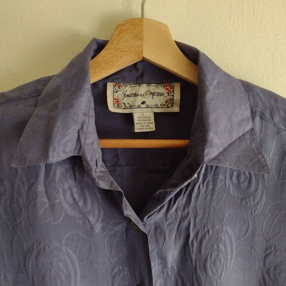 Jonathan Martin Vintage Womens Silk Blouse L Smoky Purple Jacquard Button Up Top - Picture 3 of 9